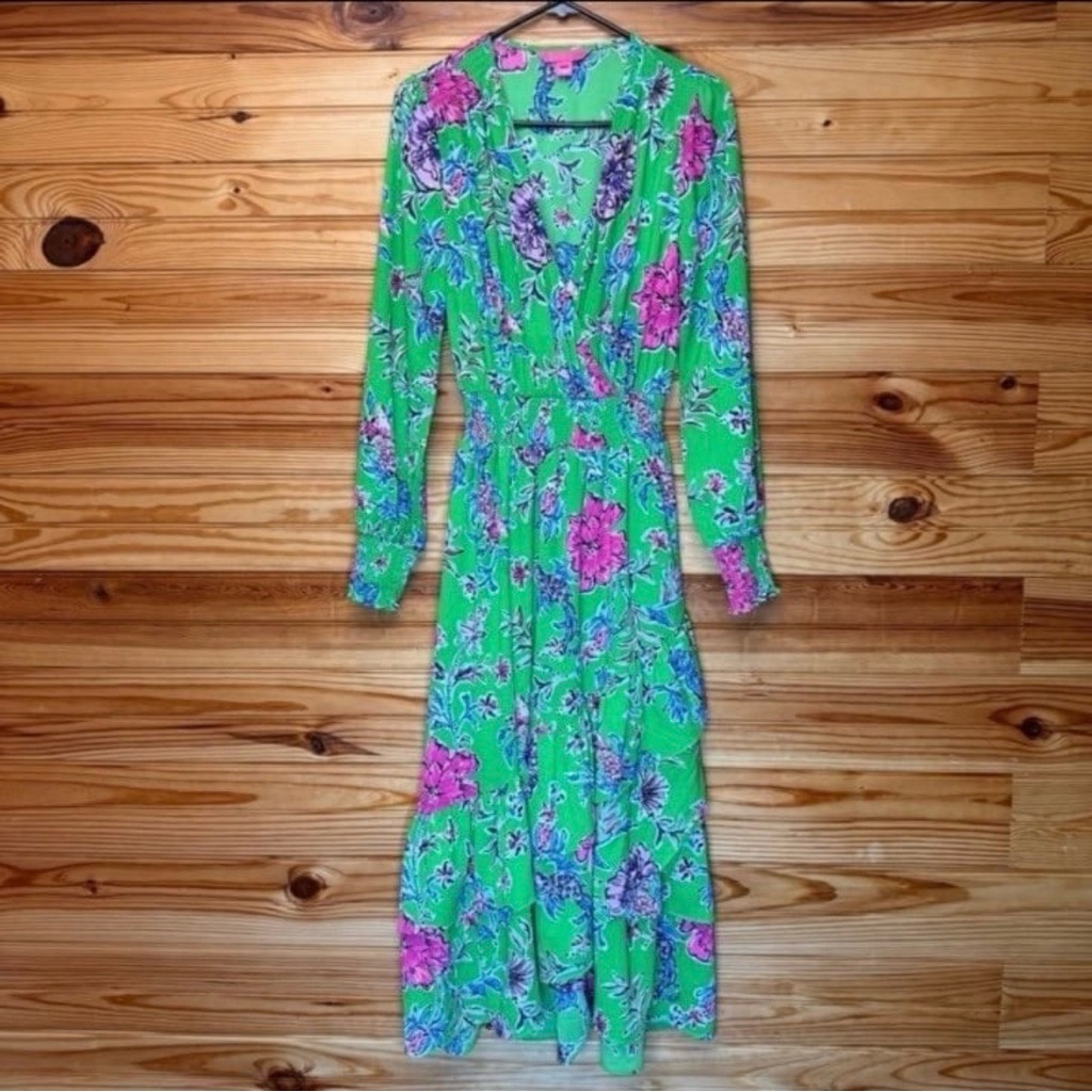 Lilly Pulitzer Cristiana Stretch Midi Dress Gecko Green Brewsters Blooms Size 2